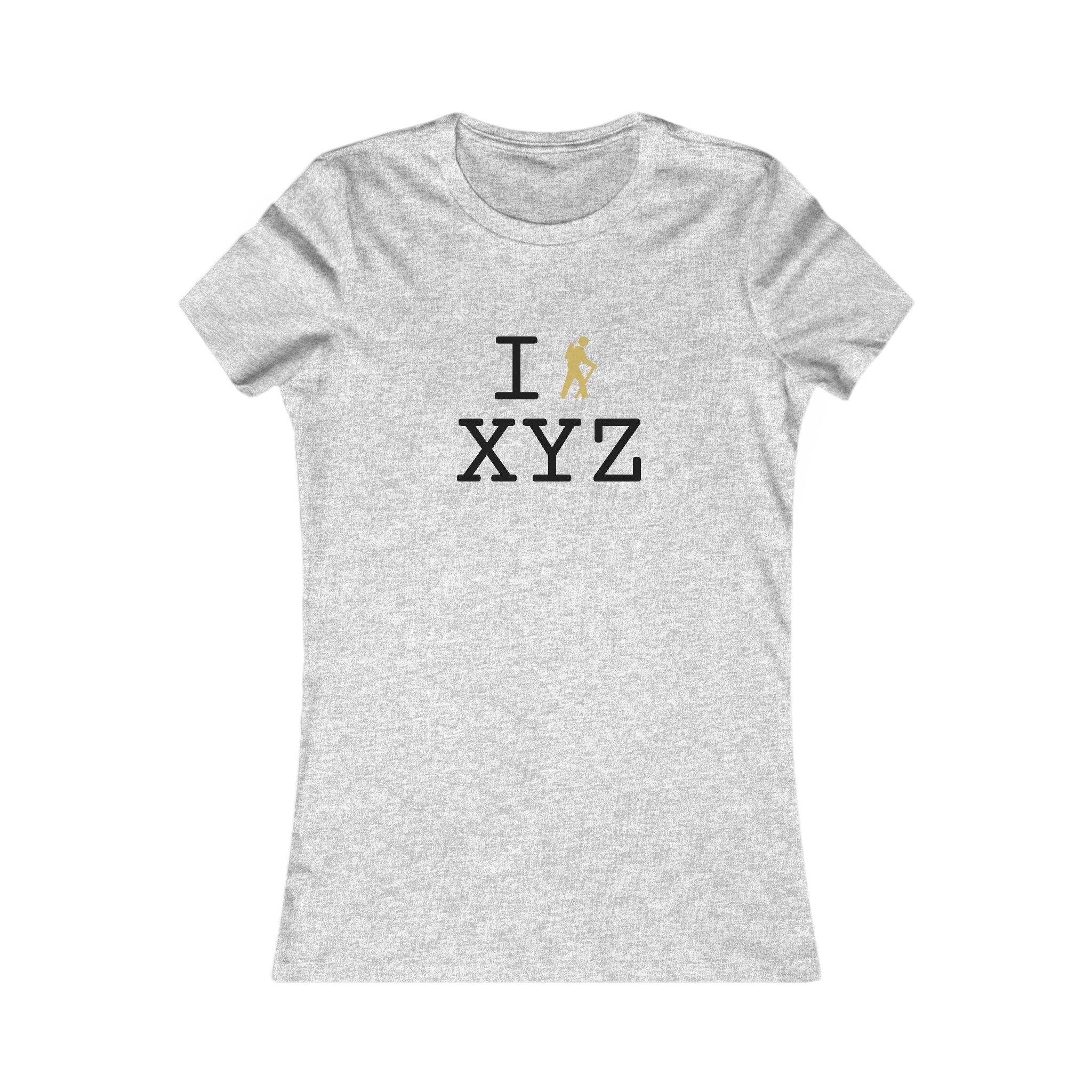 "I Hike ___" women's T, gold hiker