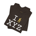 I Hike unisex T, gold hiker