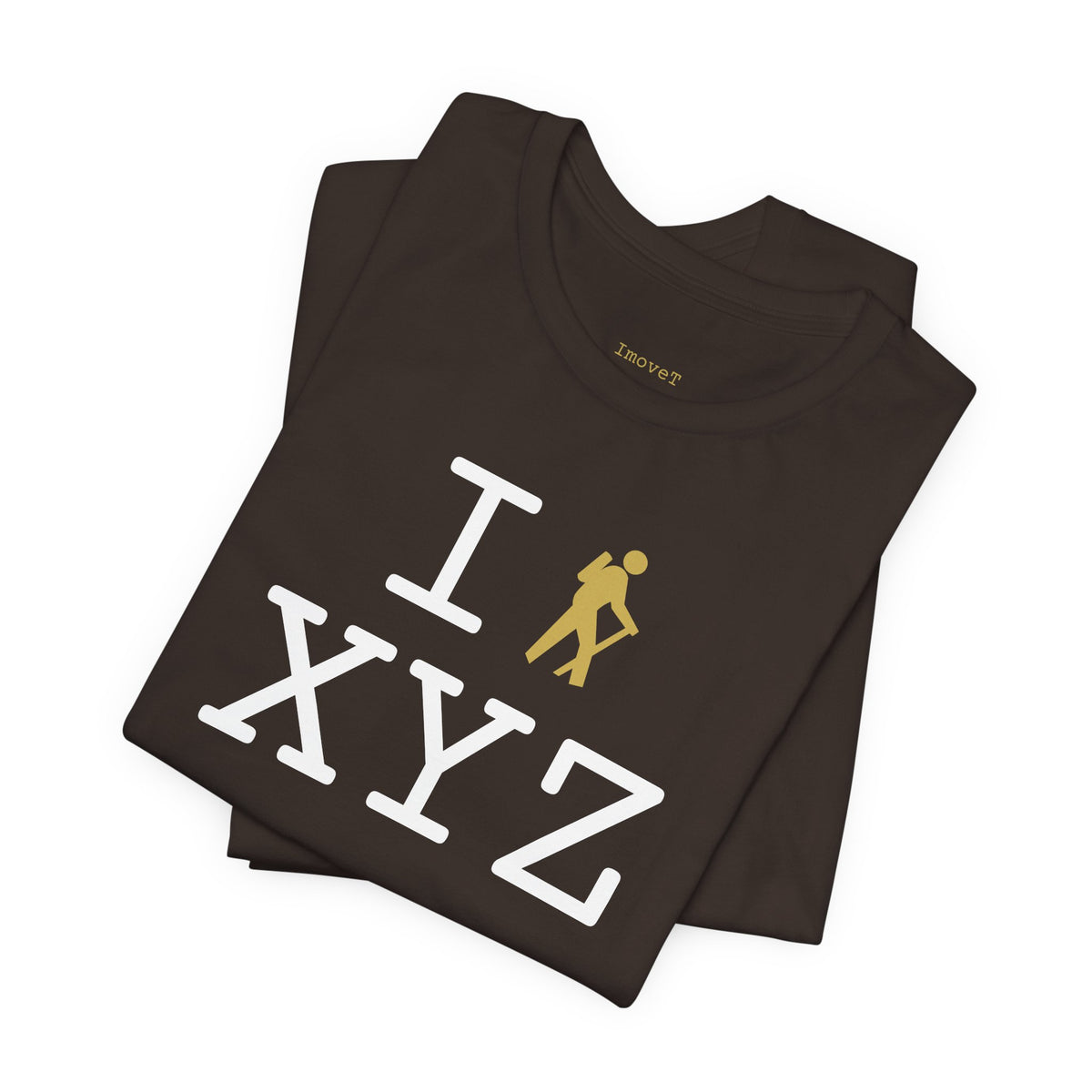 I Hike unisex T, gold hiker