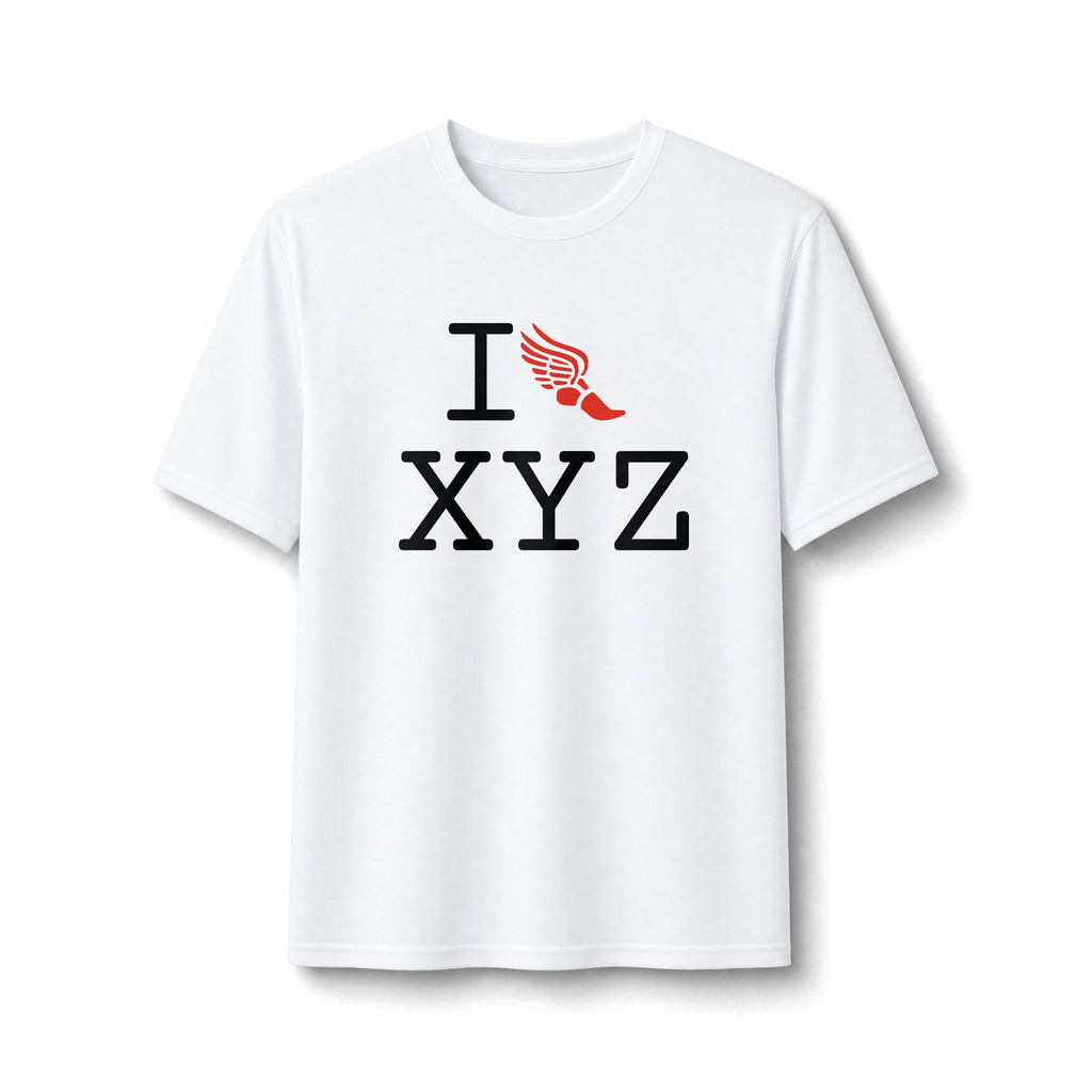 I Run ___ athletic T, red logo