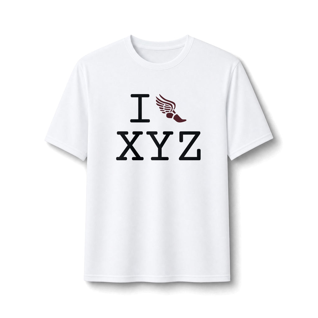 I Run ___ athletic T, maroon logo