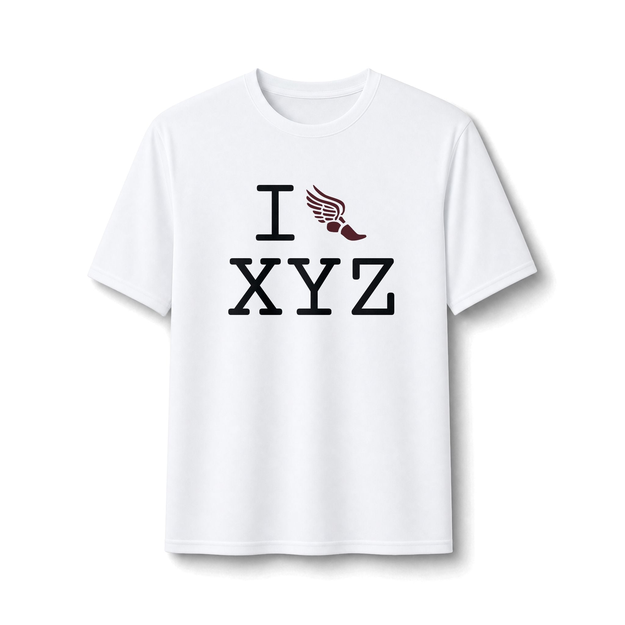 I Run ___ athletic T, maroon logo