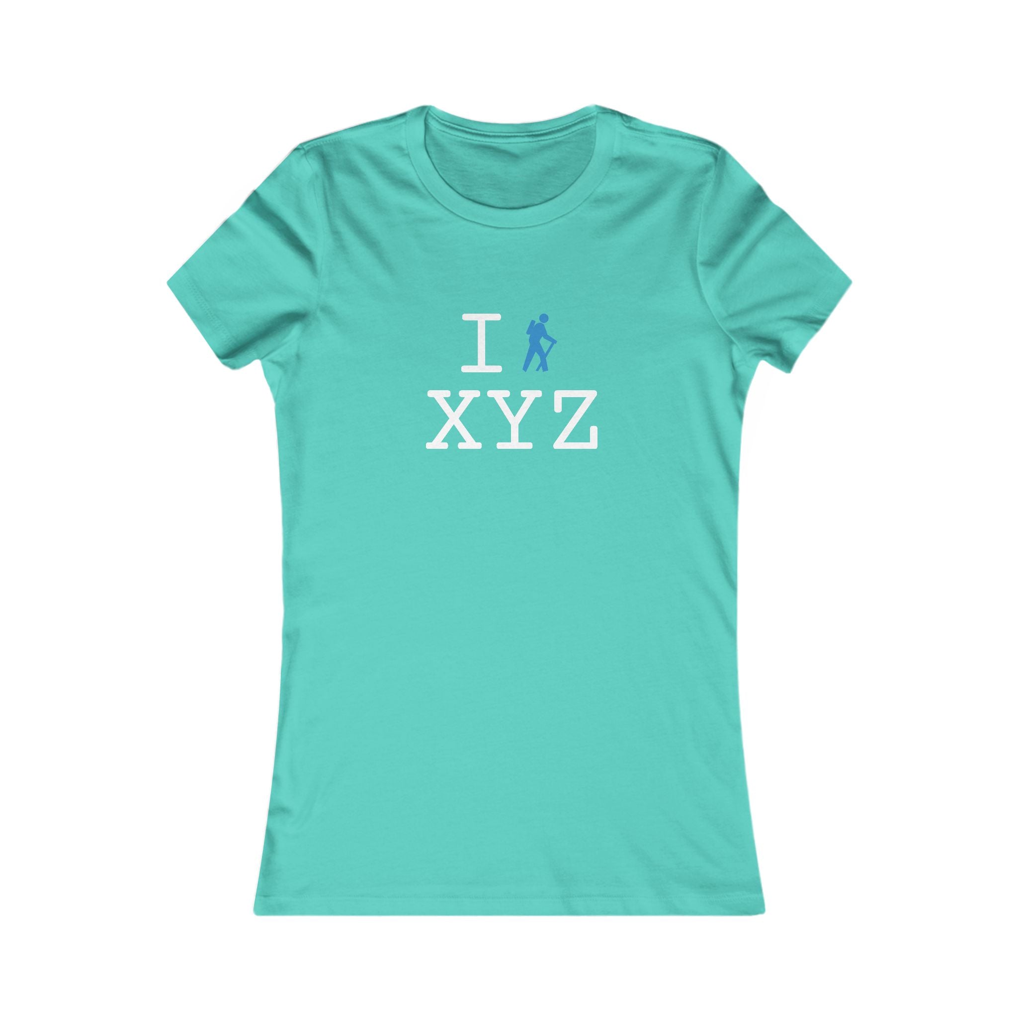 "I Hike ___" women's T, light blue hiker