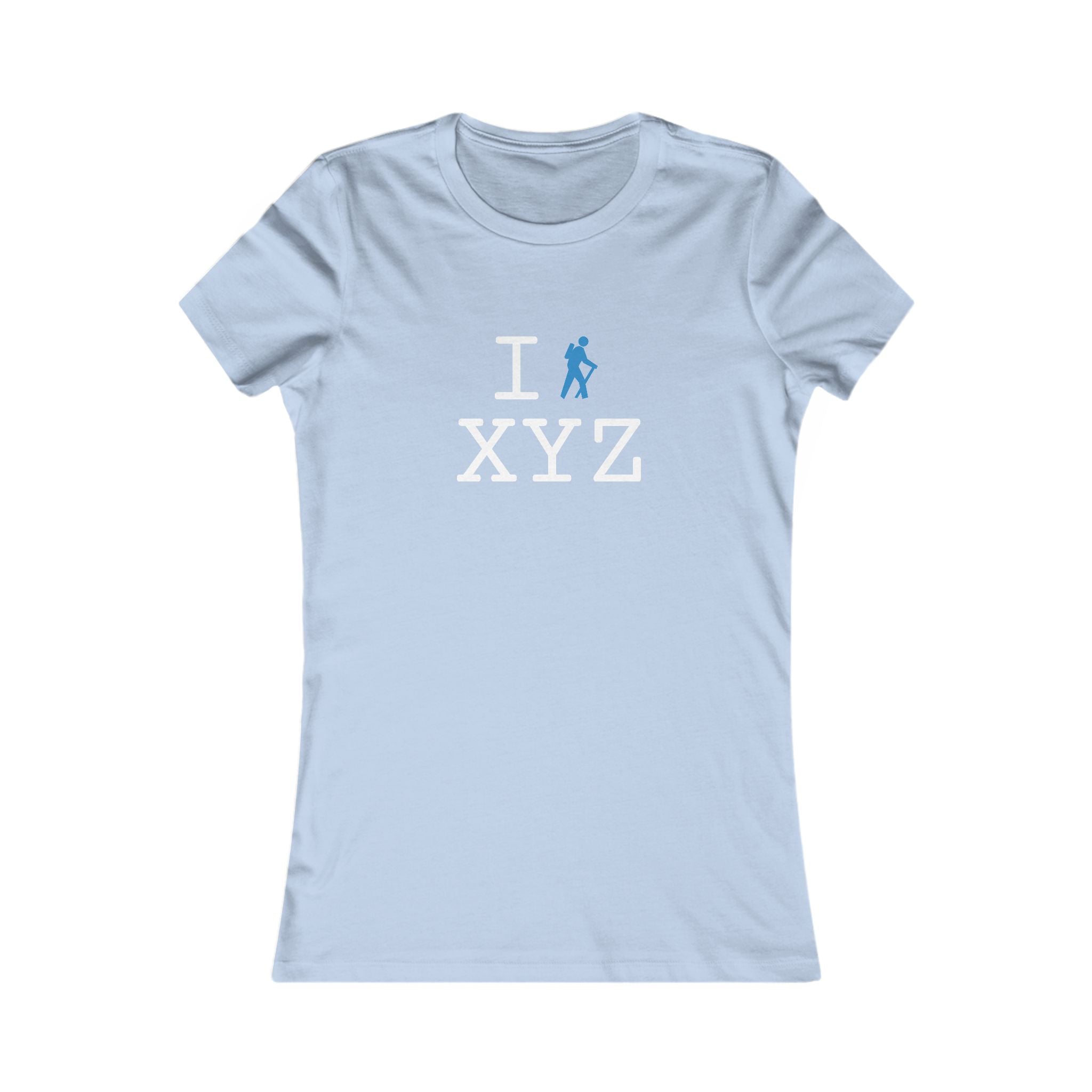 "I Hike ___" women's T, light blue hiker