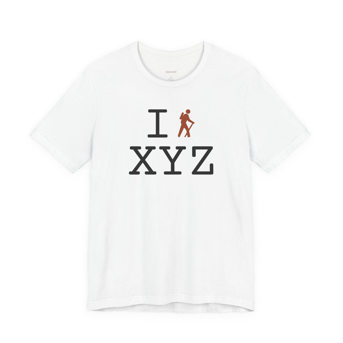 I Hike unisex T, dark orange hiker