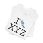 I Run unisex T, light blue logo