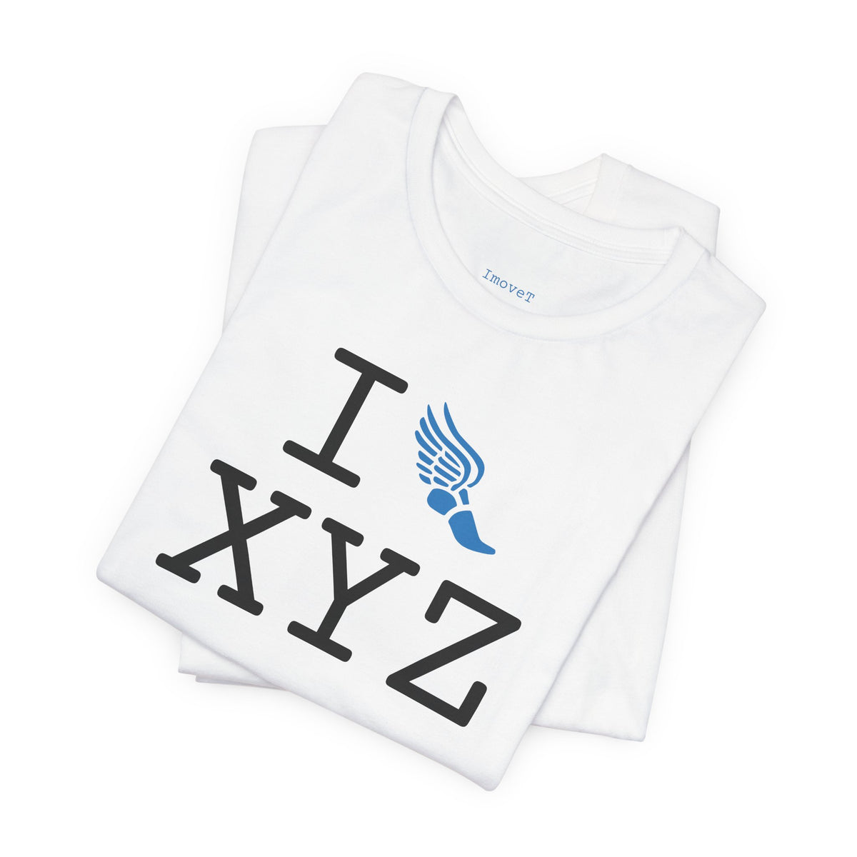 I Run unisex T, light blue logo