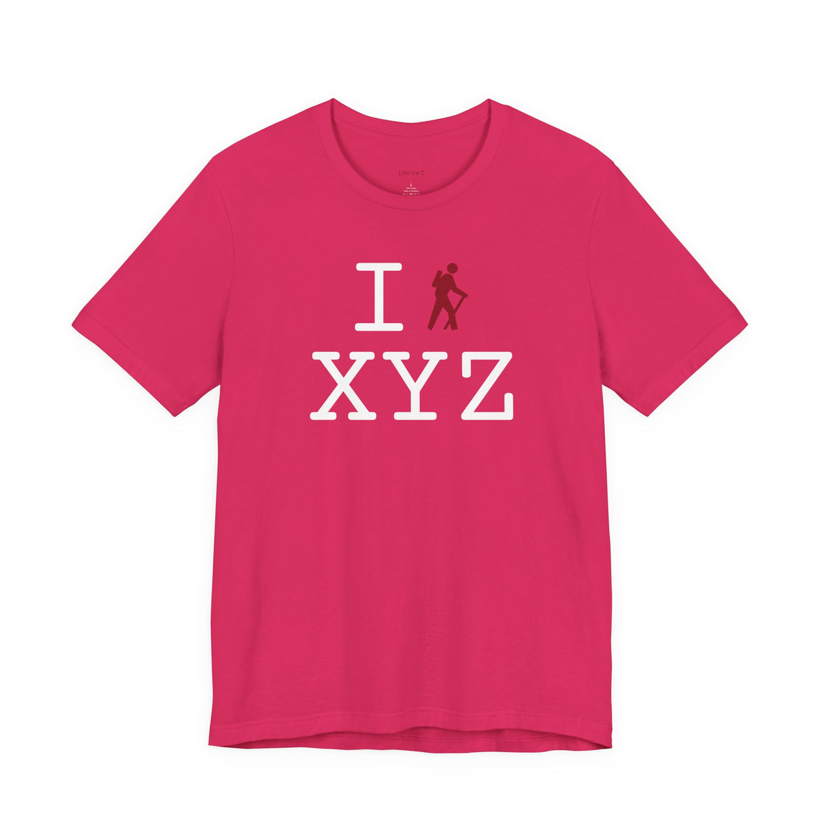I Hike unisex T, crimson hiker