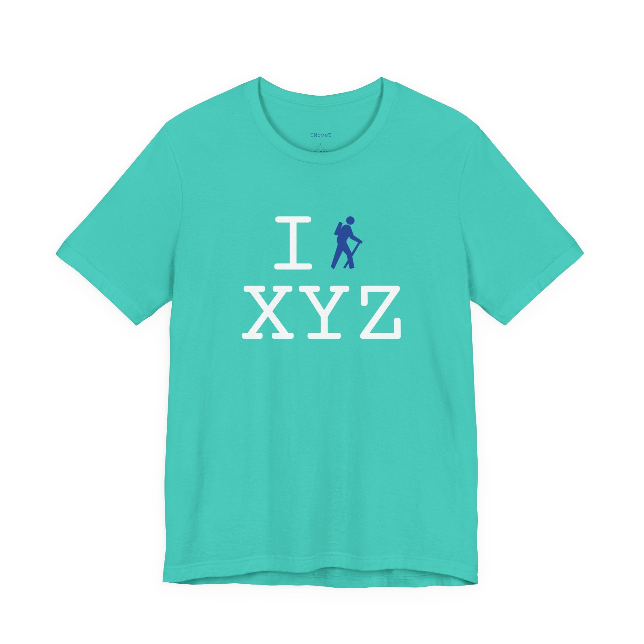 I Hike ___ unisex T, blue hiker