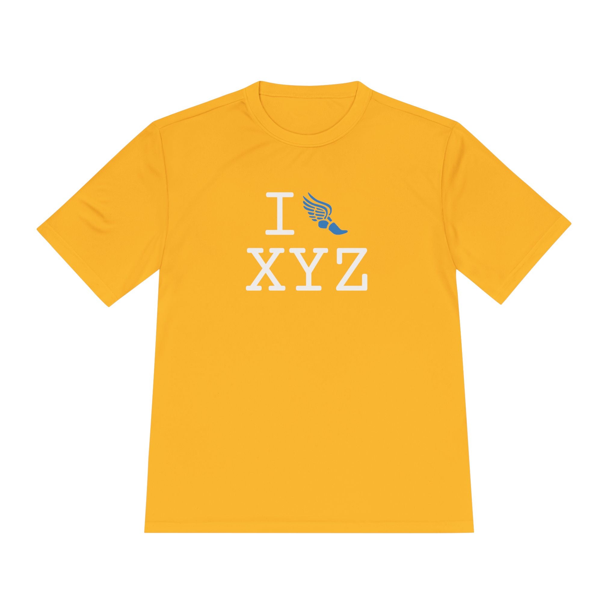 I Run athletic T, light blue logo