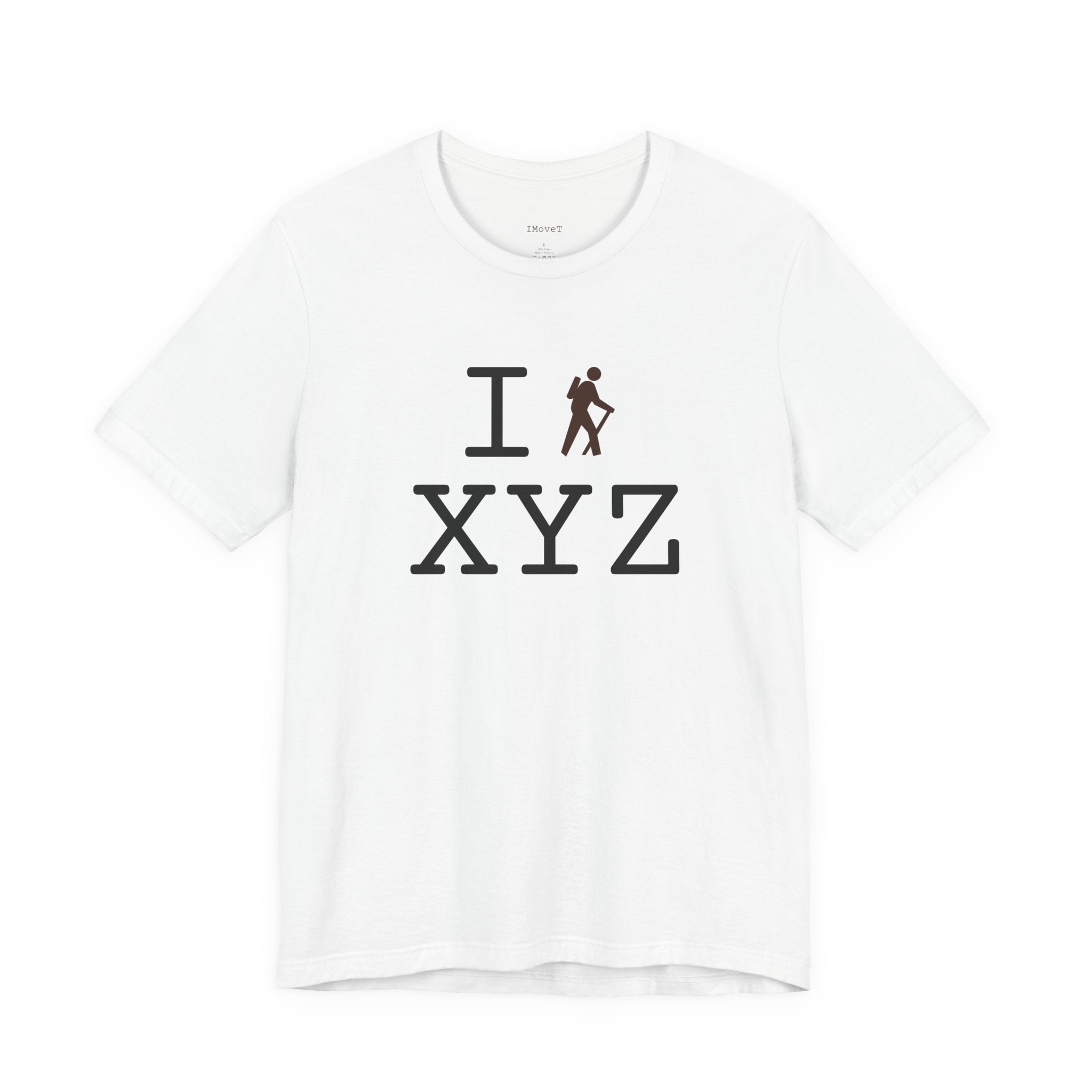 I Hike ___ unisex T, brown hiker