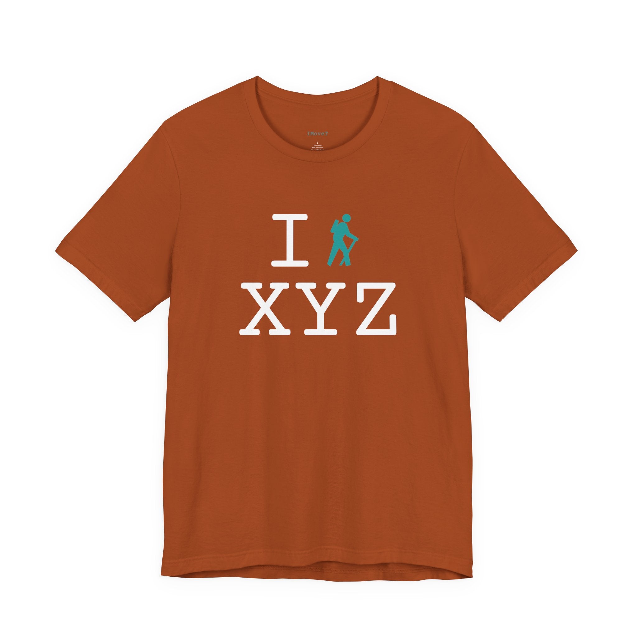 I Hike ___ unisex T, teal hiker