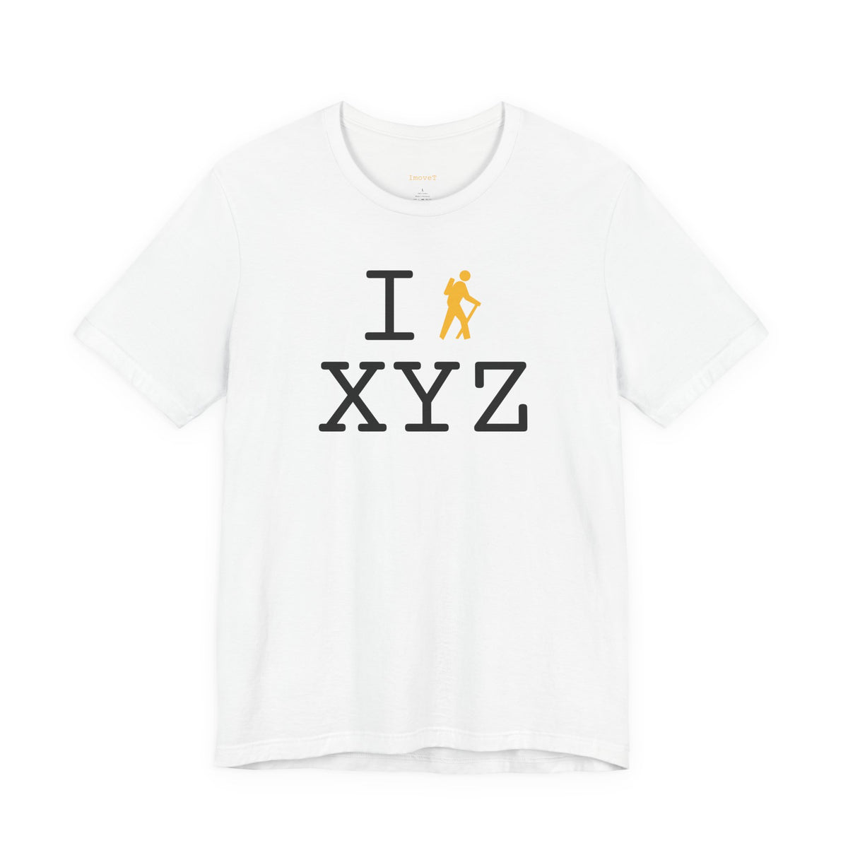 I Hike unisex T, yellow hiker