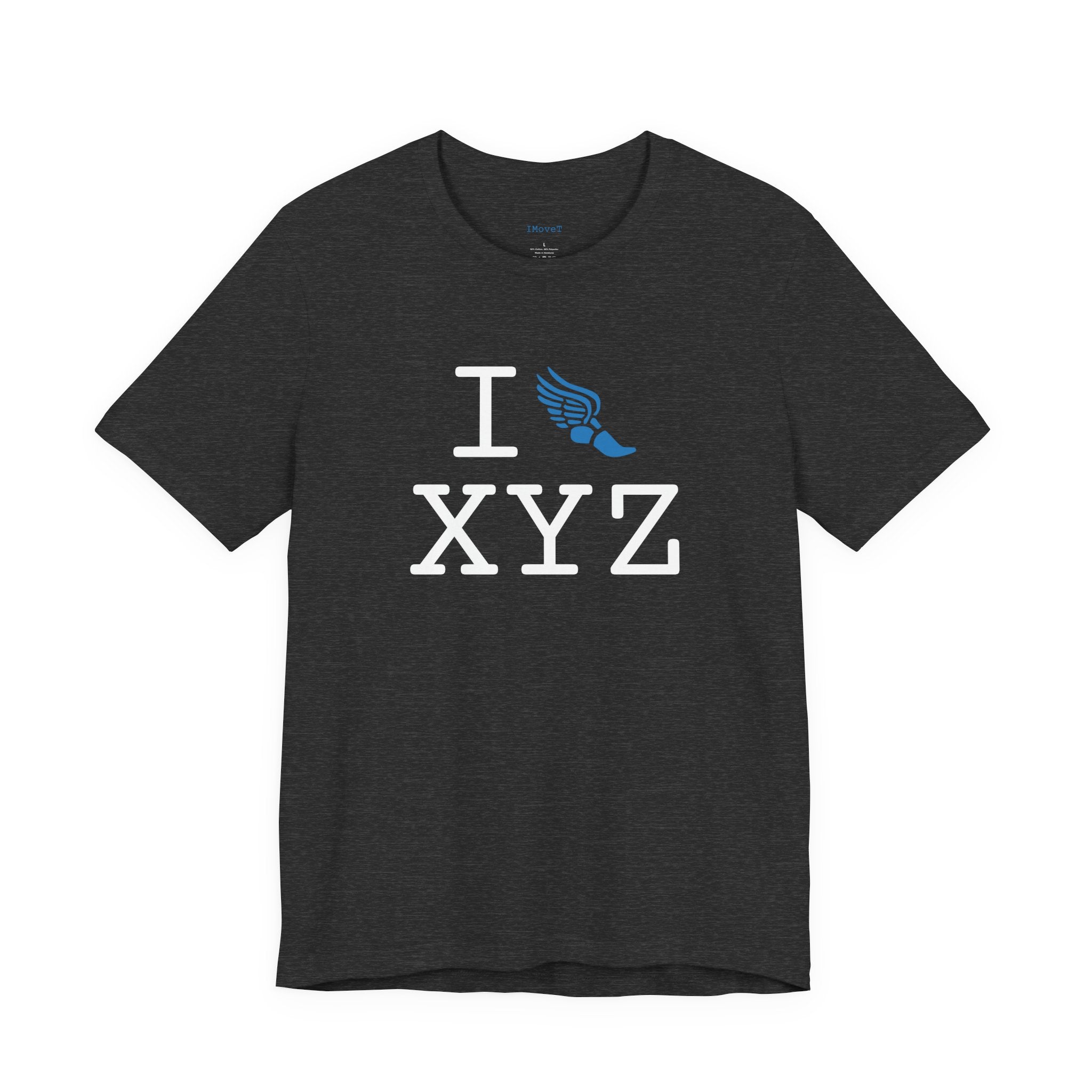 I Run ___ unisex T, light blue logo