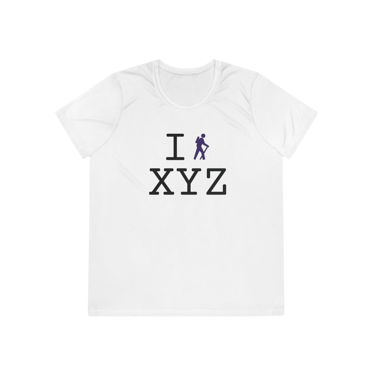 I Hike women's athletic T, purple hiker