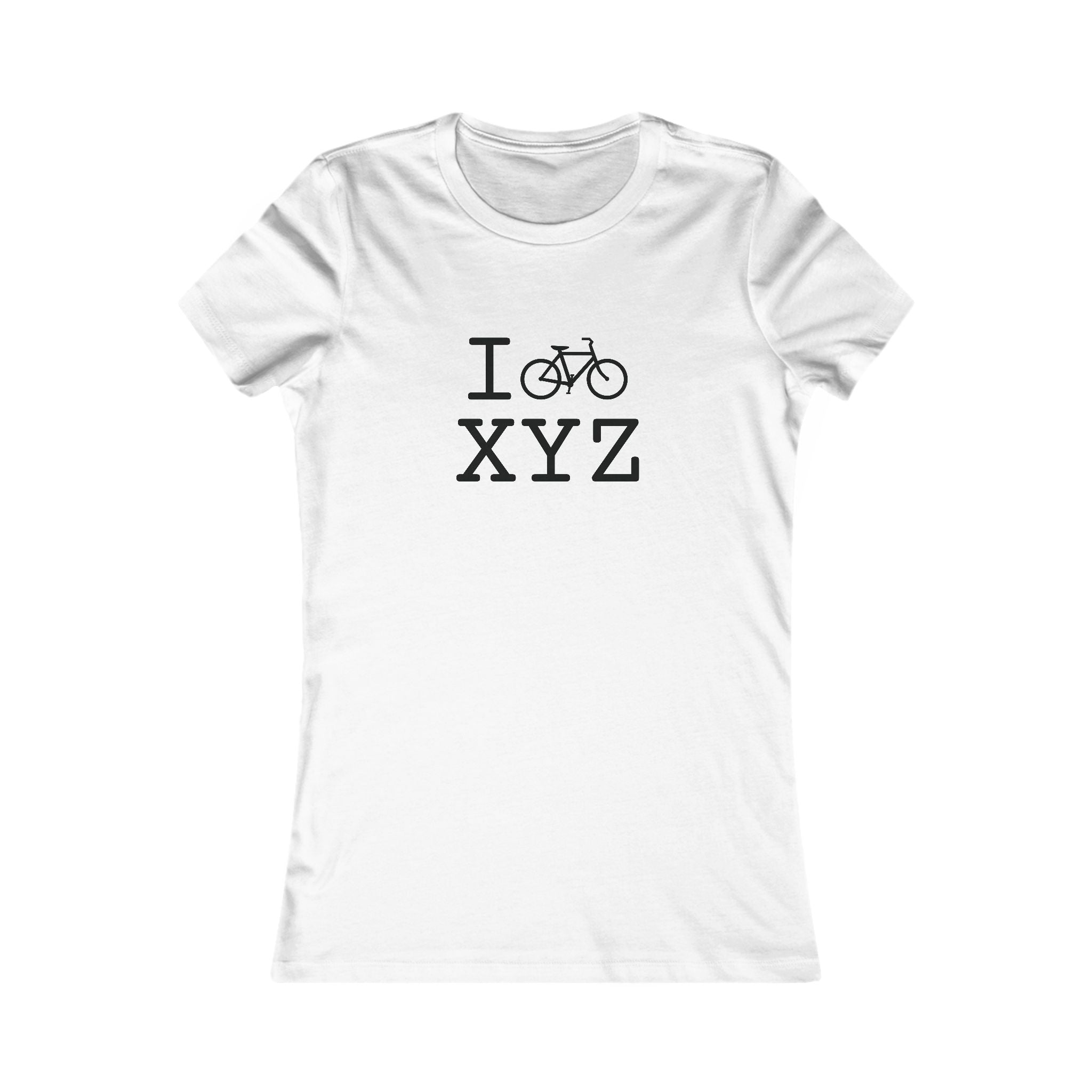 "I Bike ___" women's T, black bike