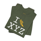 I Run unisex T, yellow logo