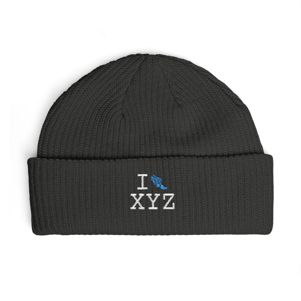I Run beanie, light blue logo