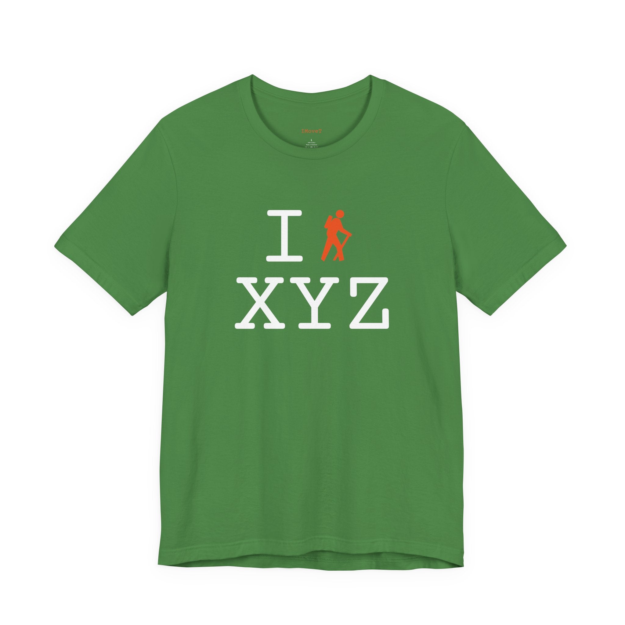 I Hike ___ unisex T, orange hiker