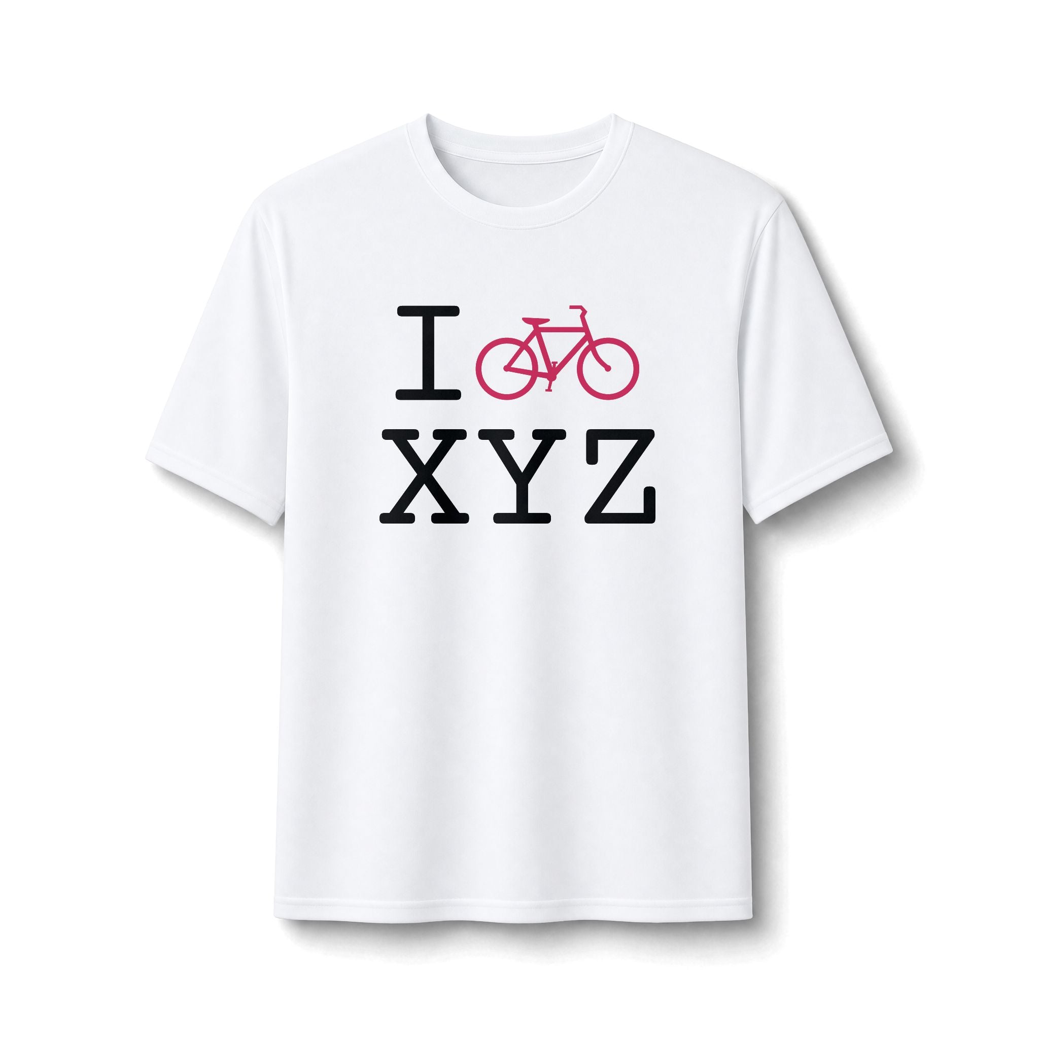 "I Bike ___" athletic T, hot pink bike