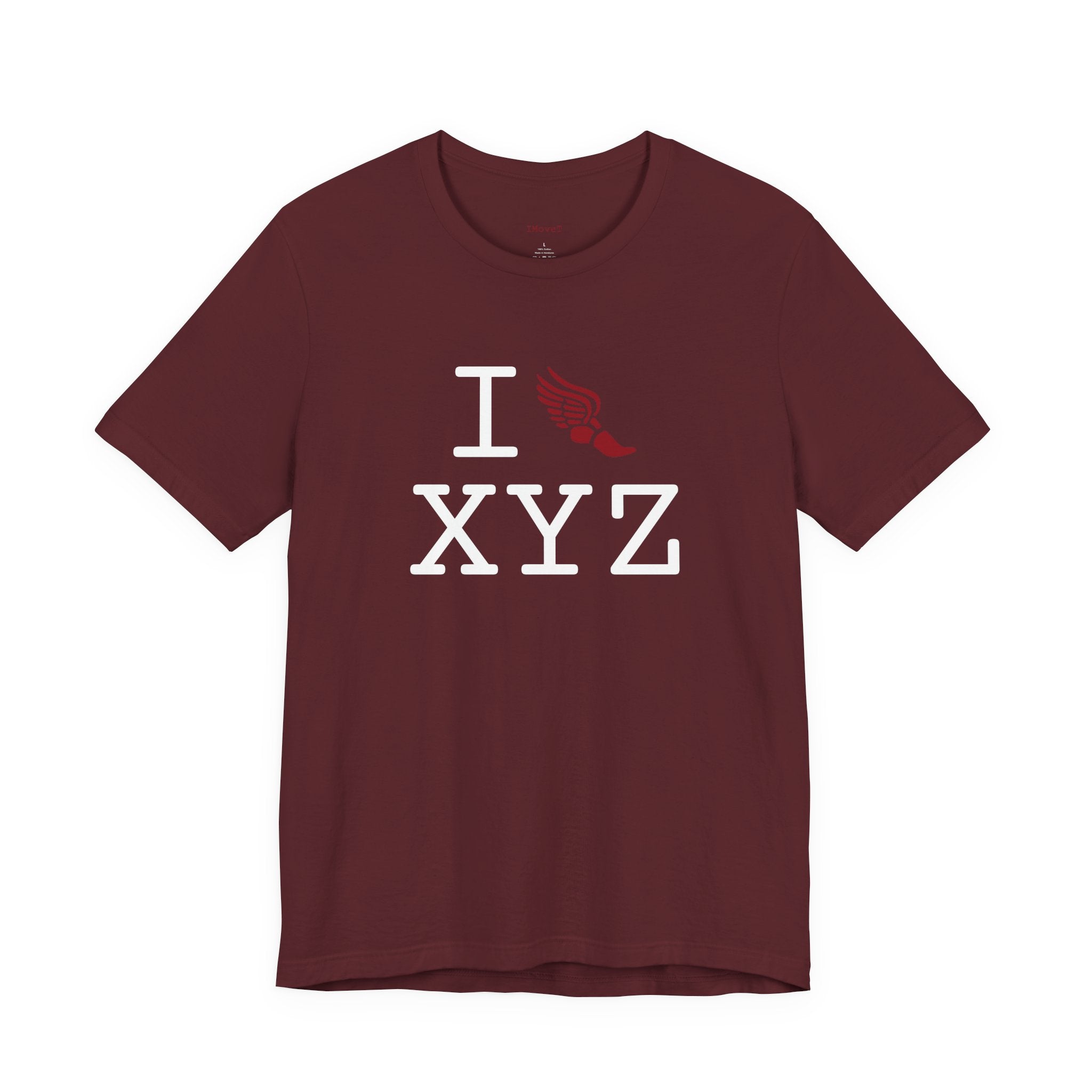 I Run ___ unisex T, crimson logo