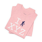 I Hike unisex T, navy hiker