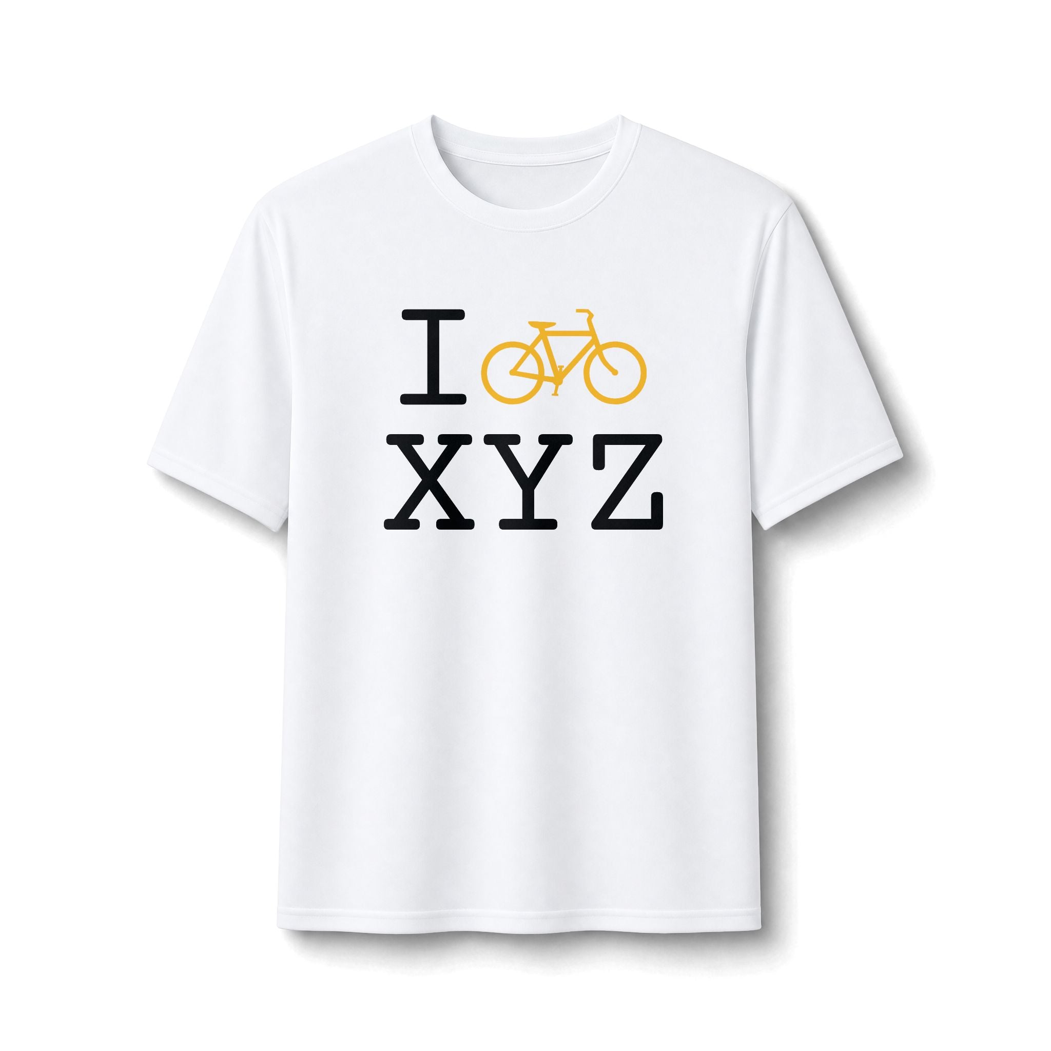 "I Bike ___" athletic T, yellow bike