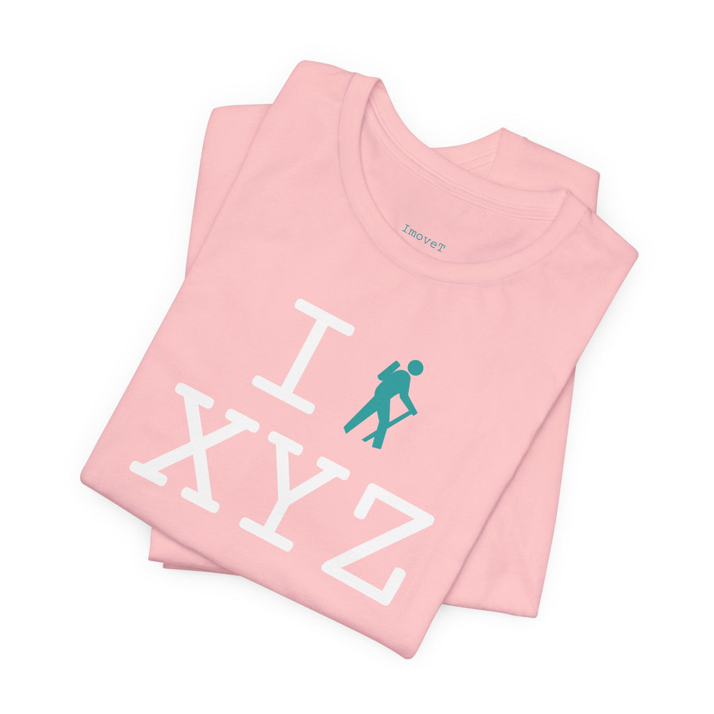 I Hike unisex T, teal hiker