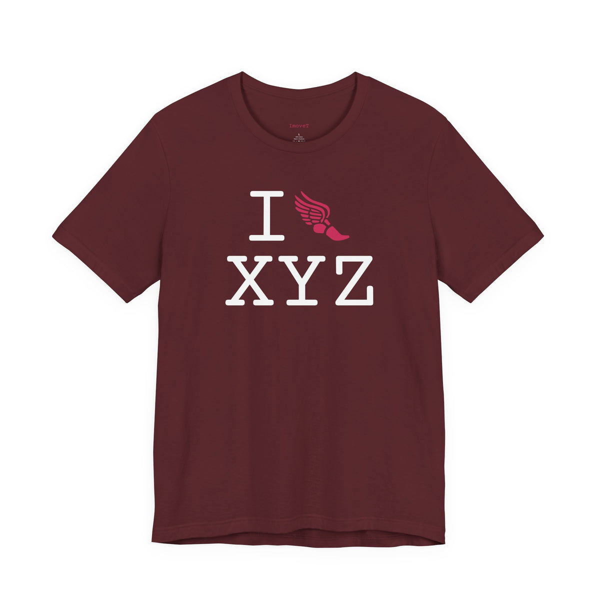 I Run unisex T, hot pink logo
