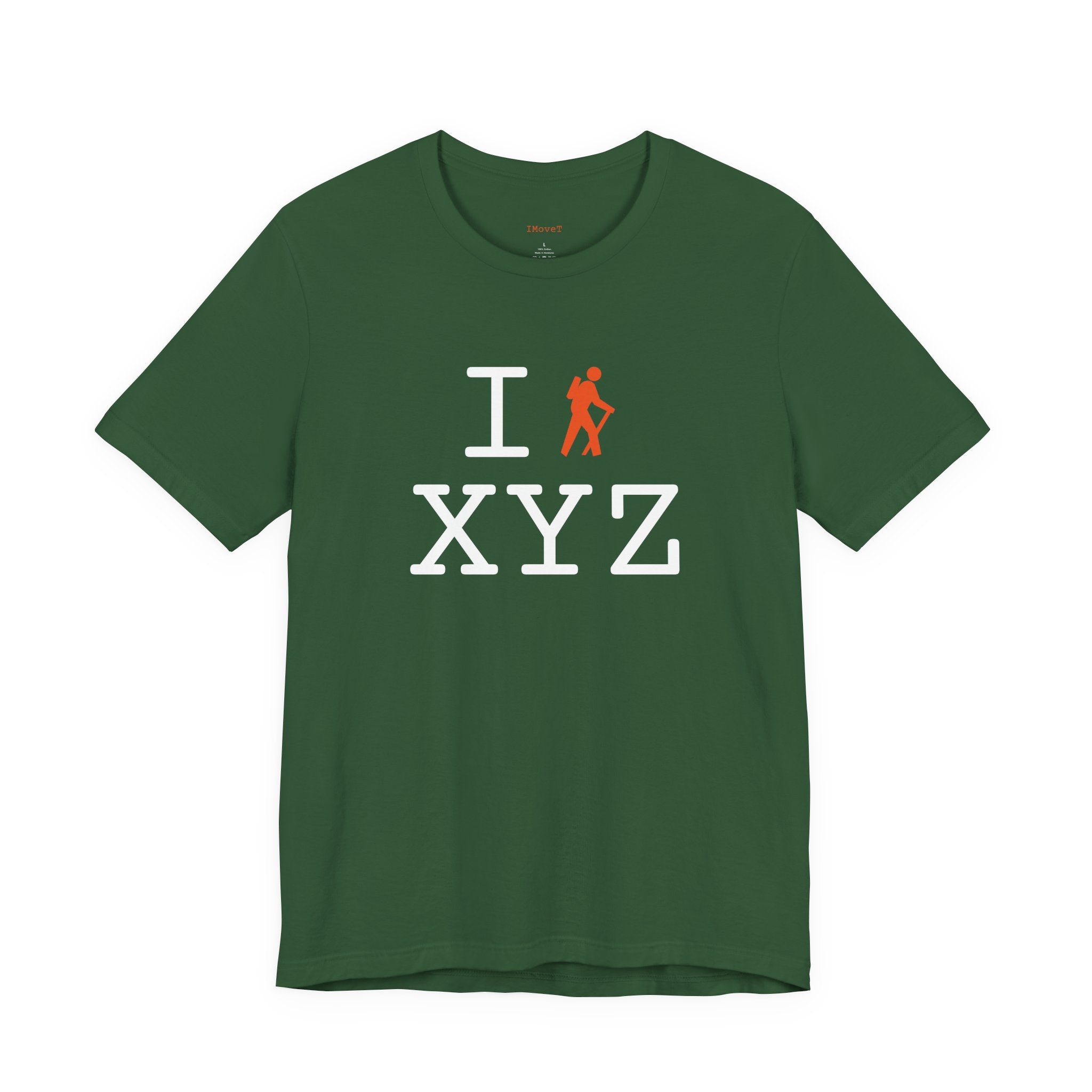 I Hike ___ unisex T, orange hiker