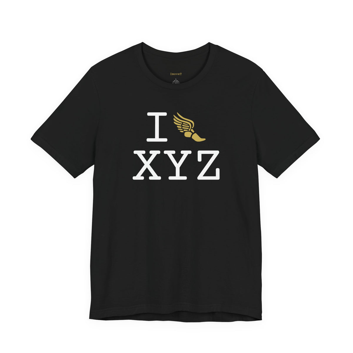 I Run unisex T, gold logo