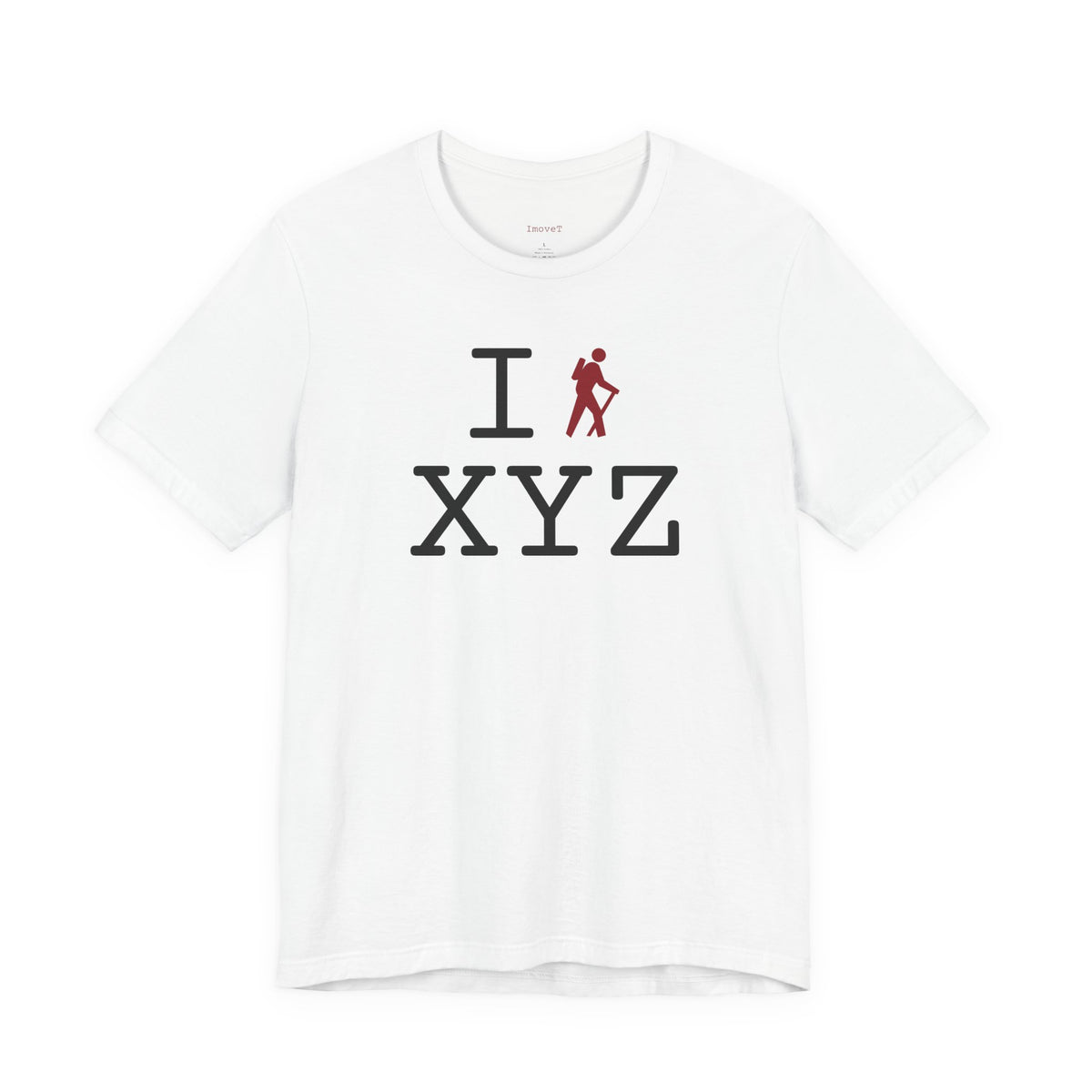 I Hike unisex T, crimson hiker