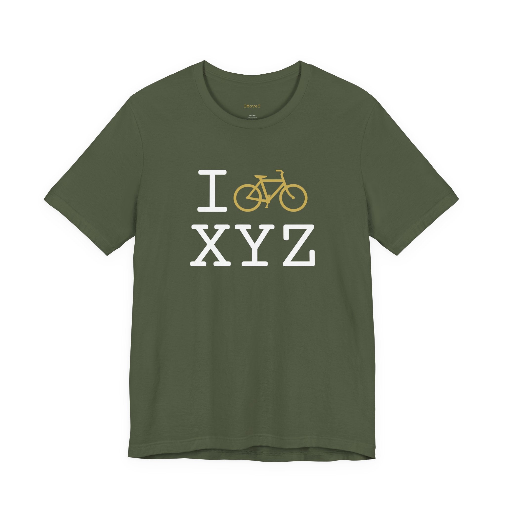 I Bike ___ unisex T, gold bike
