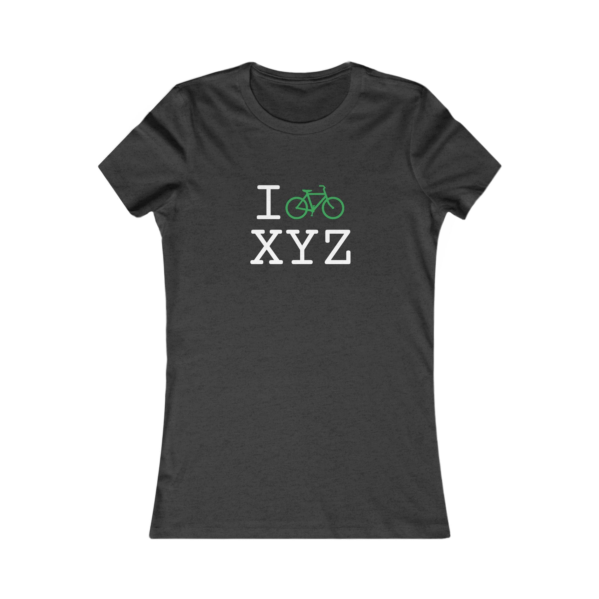 "I Bike ___" women's T, green bike
