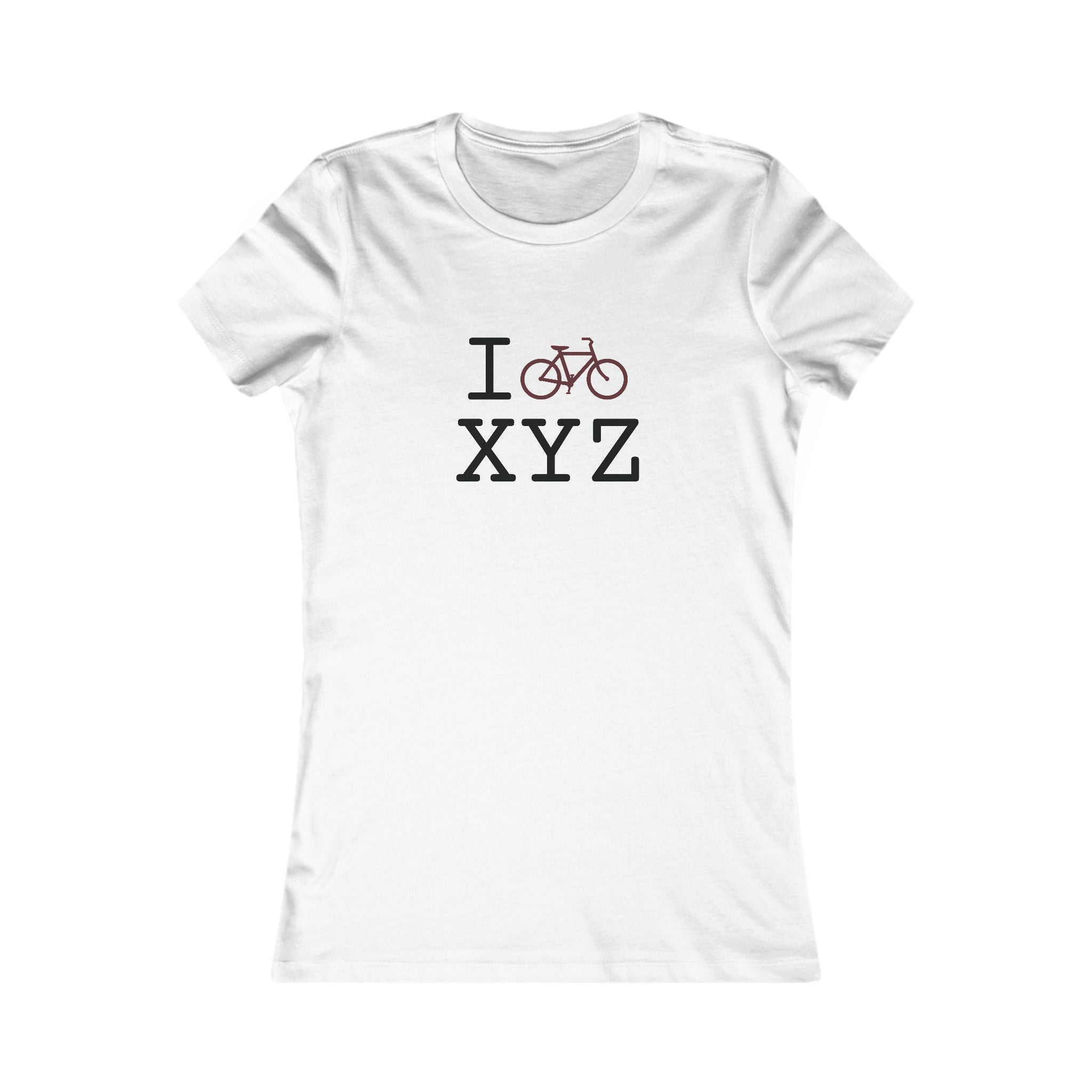 "I Bike ___" women's T, maroon bike