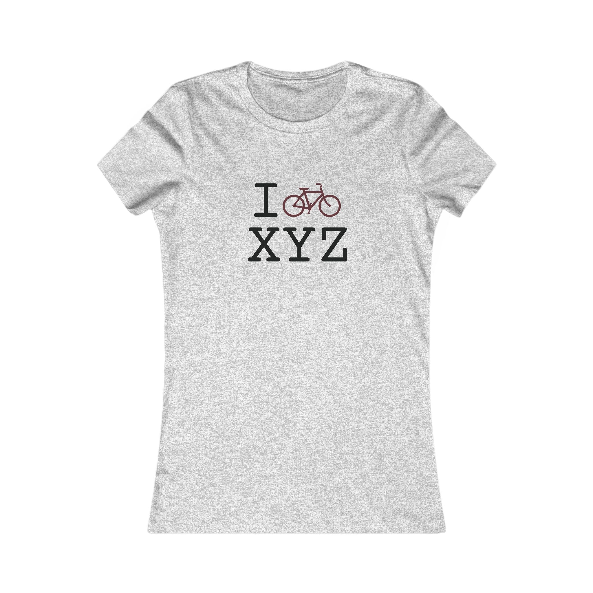 "I Bike ___" women's T, maroon bike
