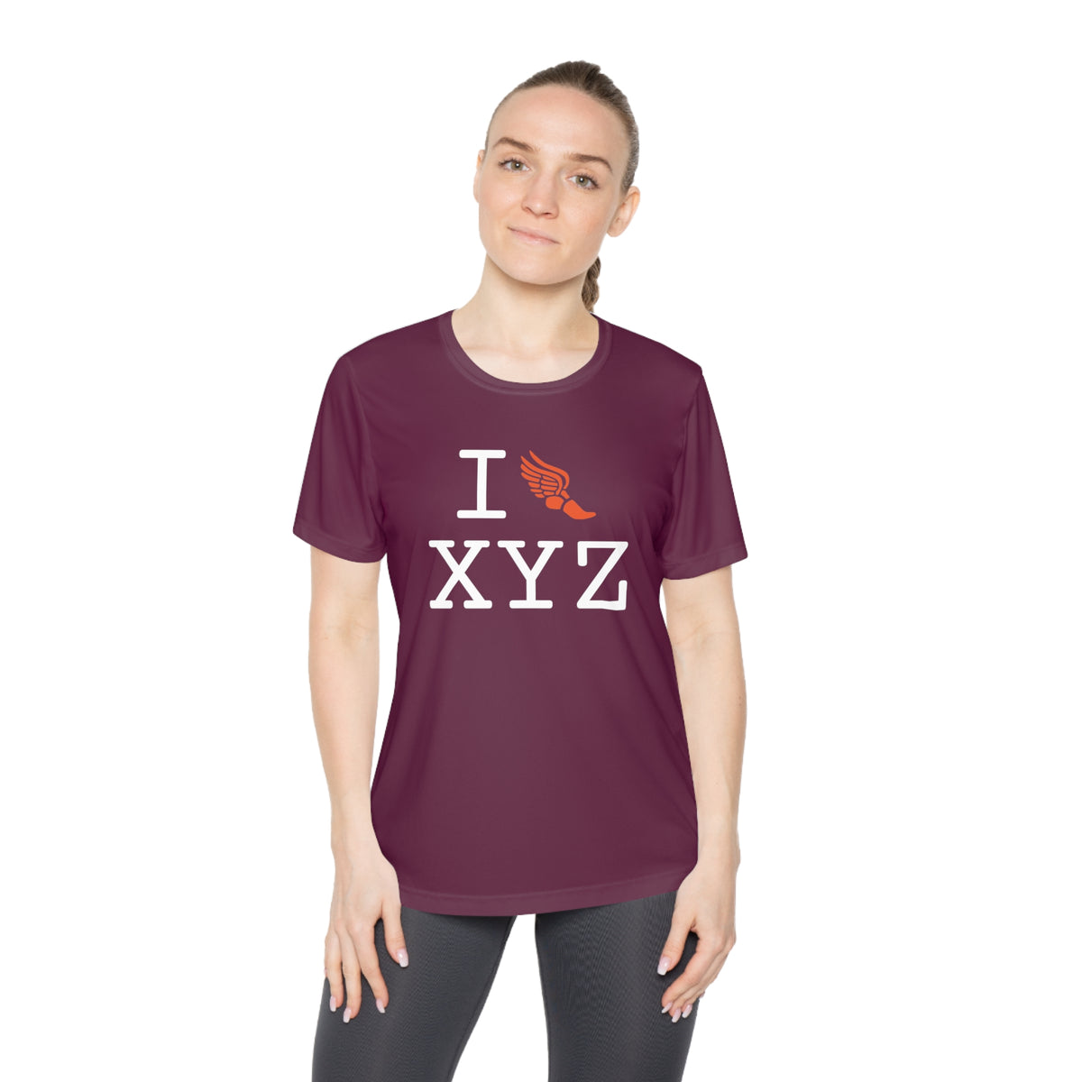 I Run women's athletic T, orange logo
