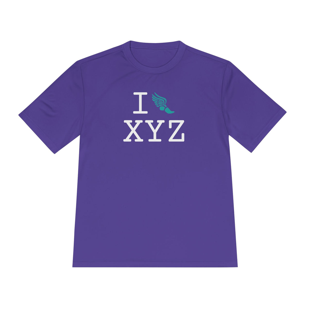 I Run athletic T, teal logo