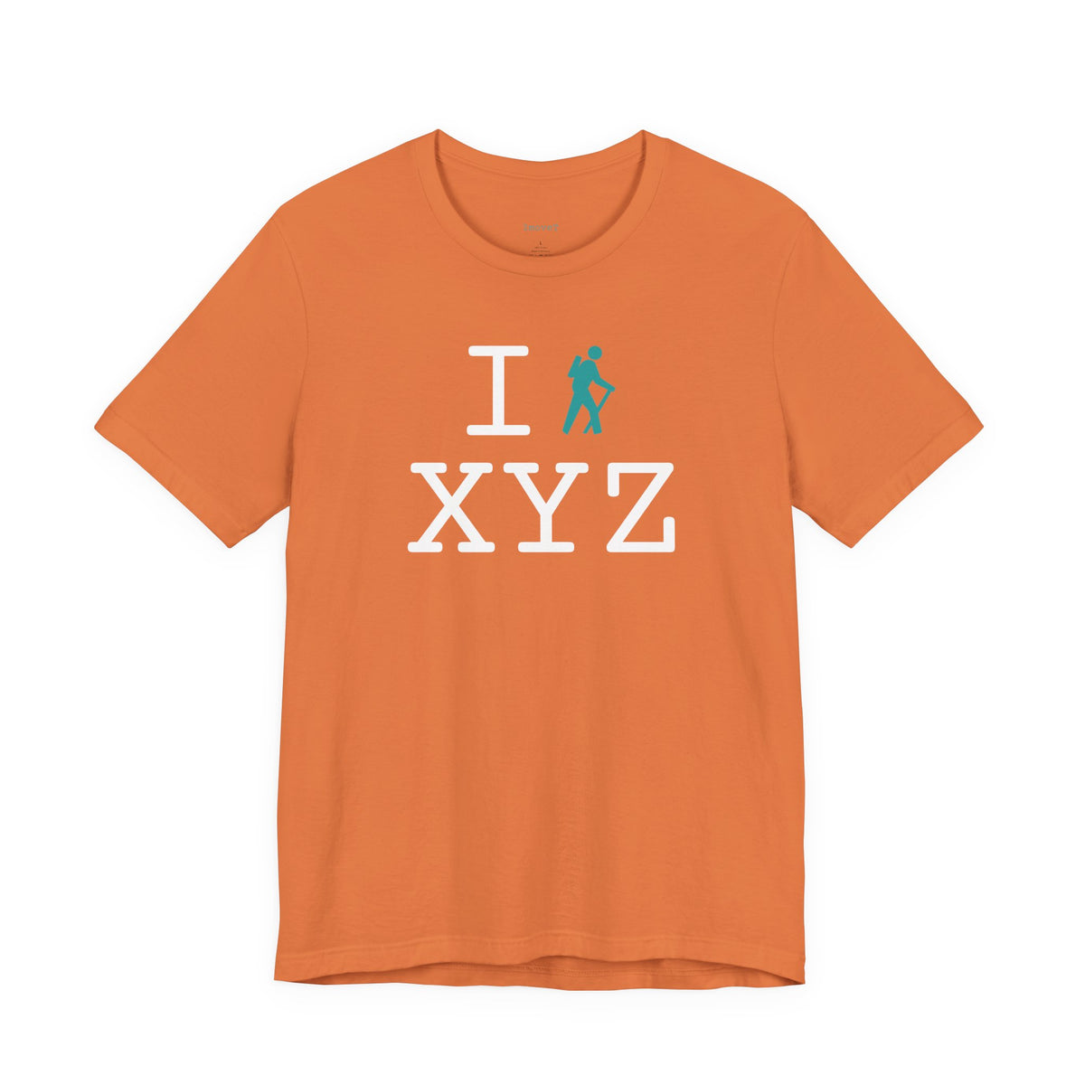 I Hike unisex T, teal hiker