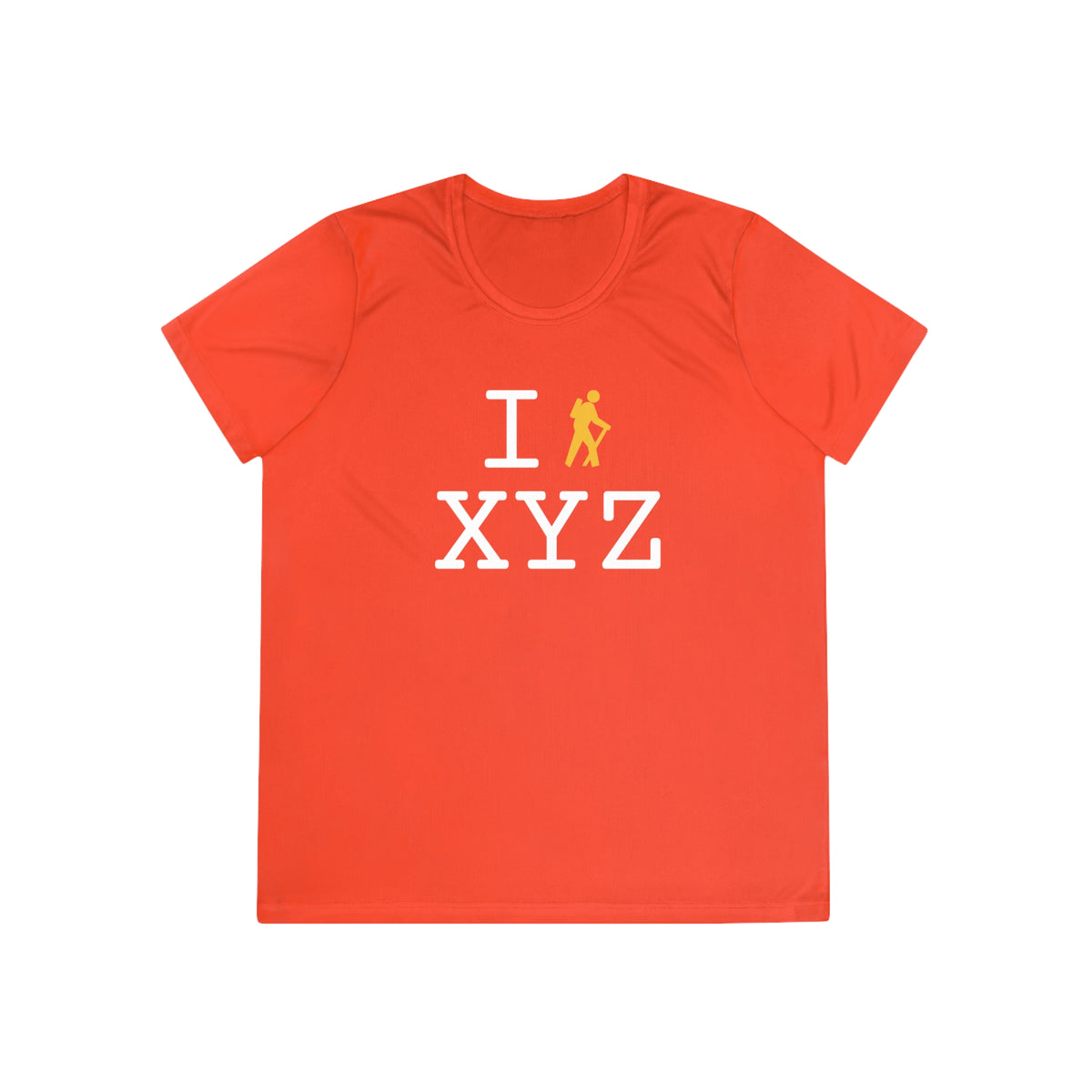 I Hike women's athletic T, yellow hiker