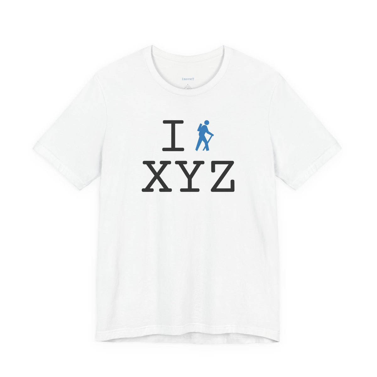 I Hike unisex T, light blue hiker