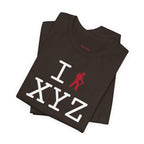 I Hike unisex T, red hiker