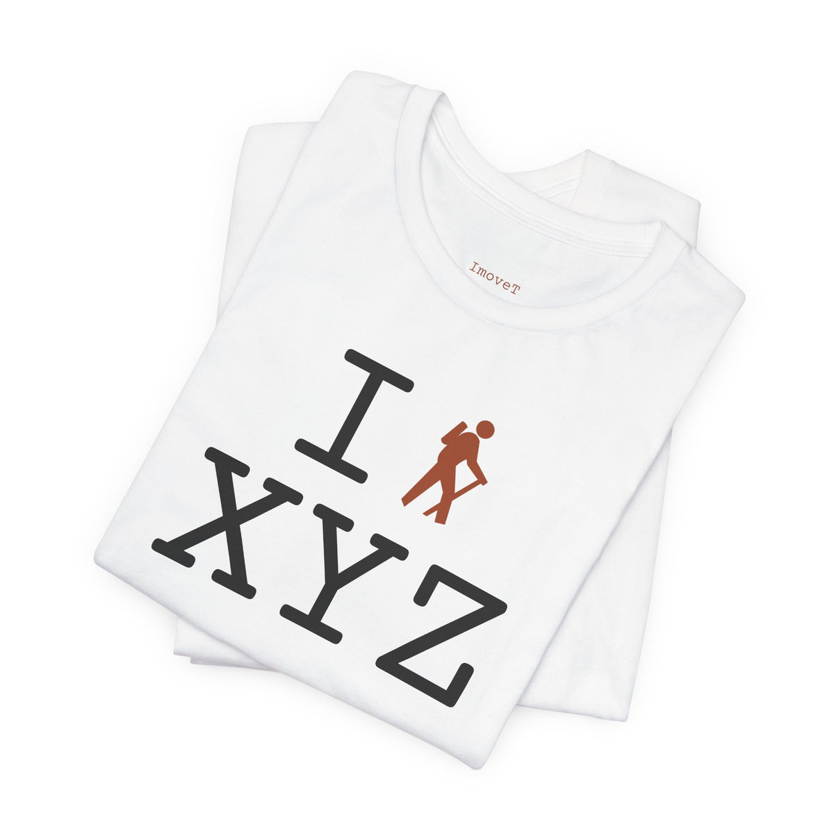 I Hike unisex T, dark orange hiker