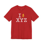 I Hike unisex T, yellow hiker