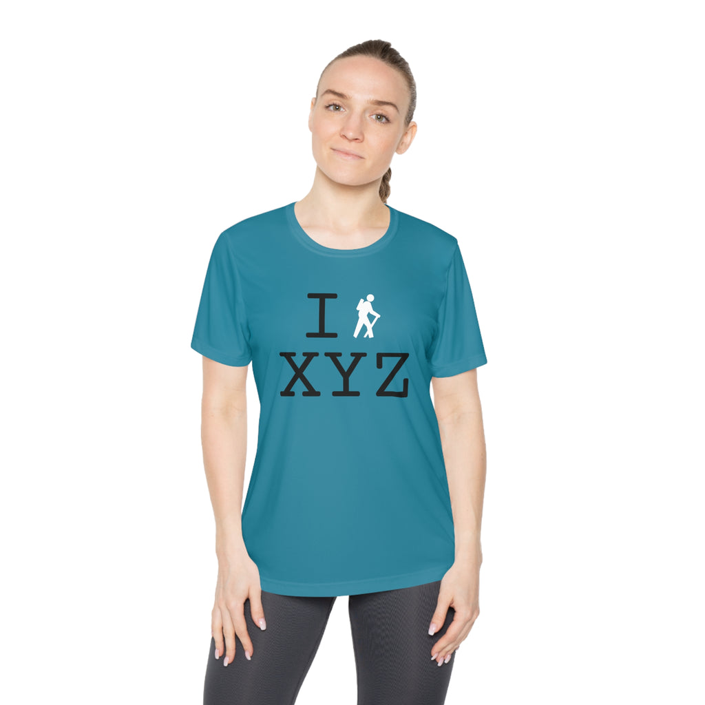 I Hike women's athletic T, white hiker