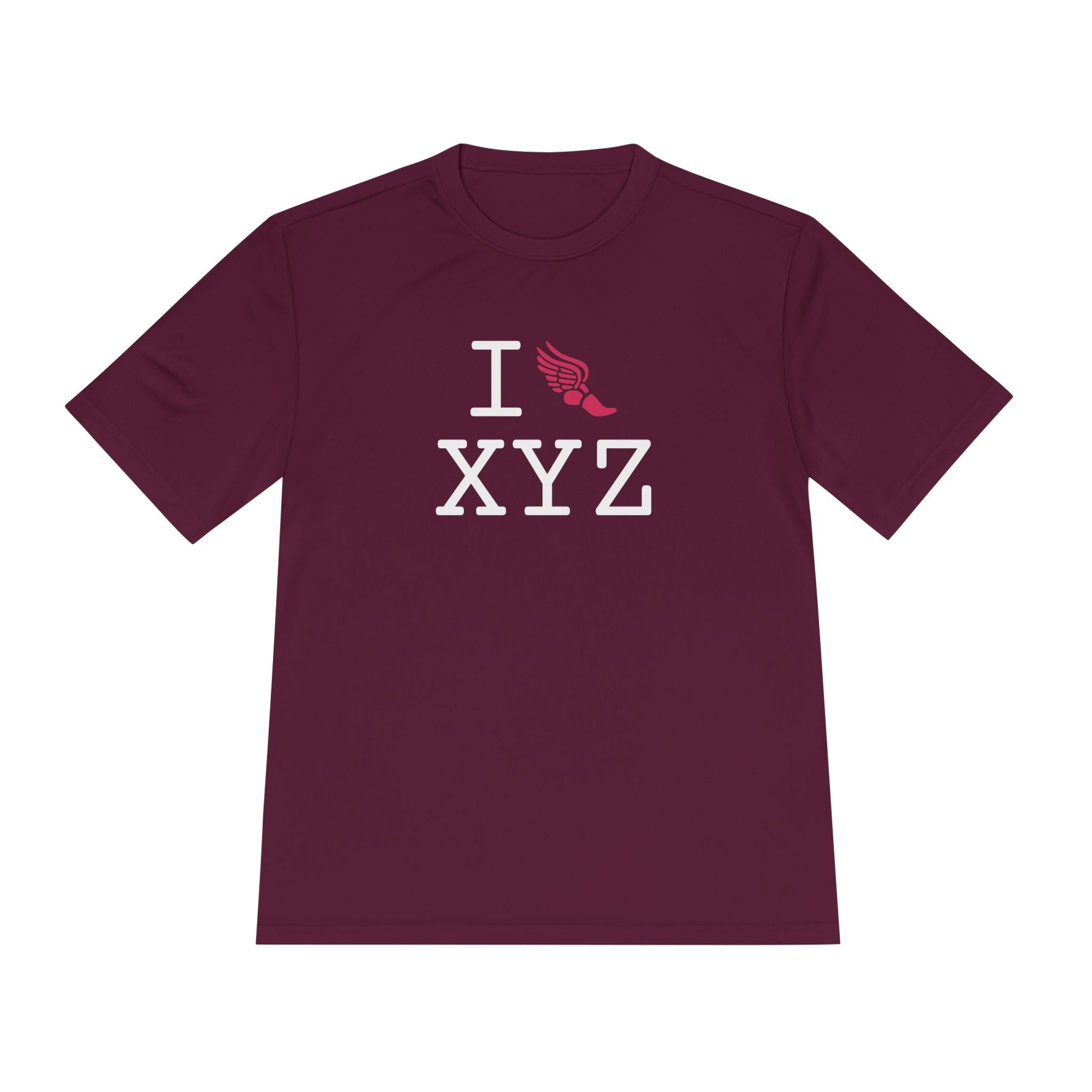 I Run athletic T, hot pink logo