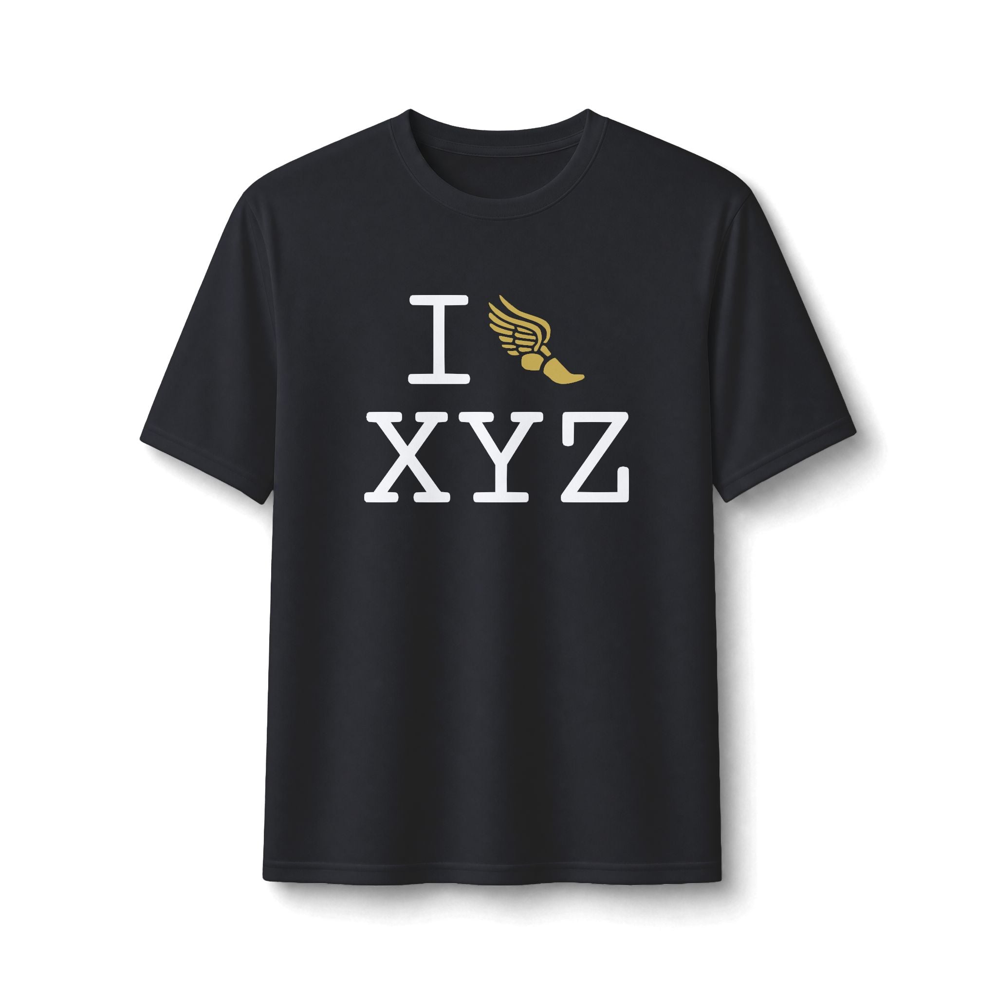 I Run ___ athletic T, gold logo