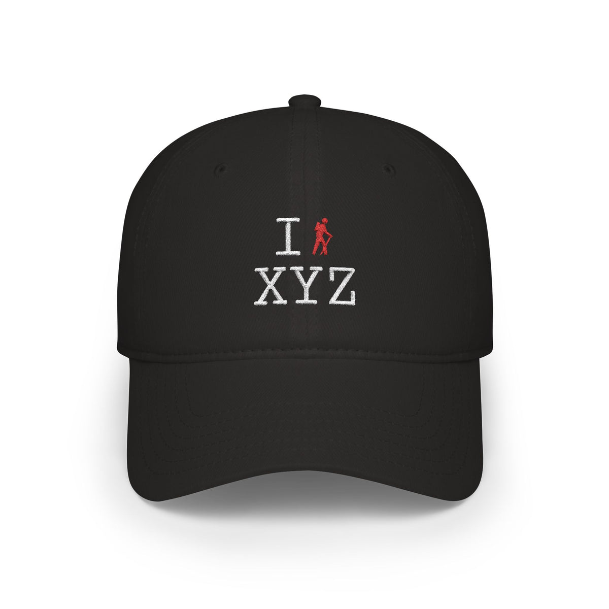 I Hike baseball cap, red hiker