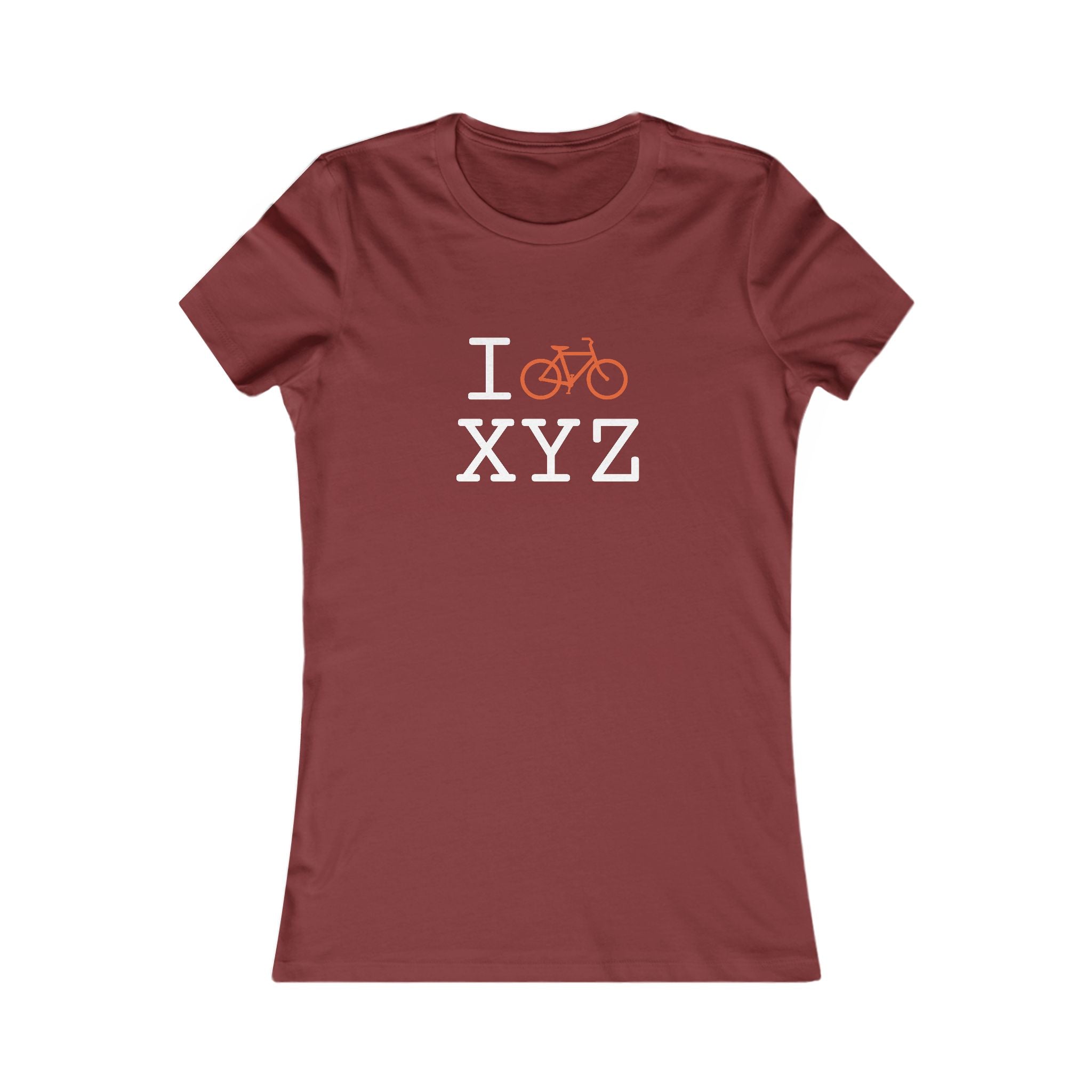 "I Bike ___" women's T, orange bike