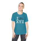 I Bike women's athletic T, black bike